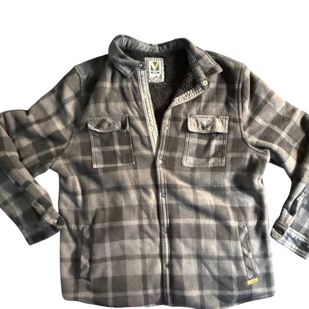 Voyager Mens 2XL Gray Plaid Sherpa Lined Fleece Shirt Jacket Snaps